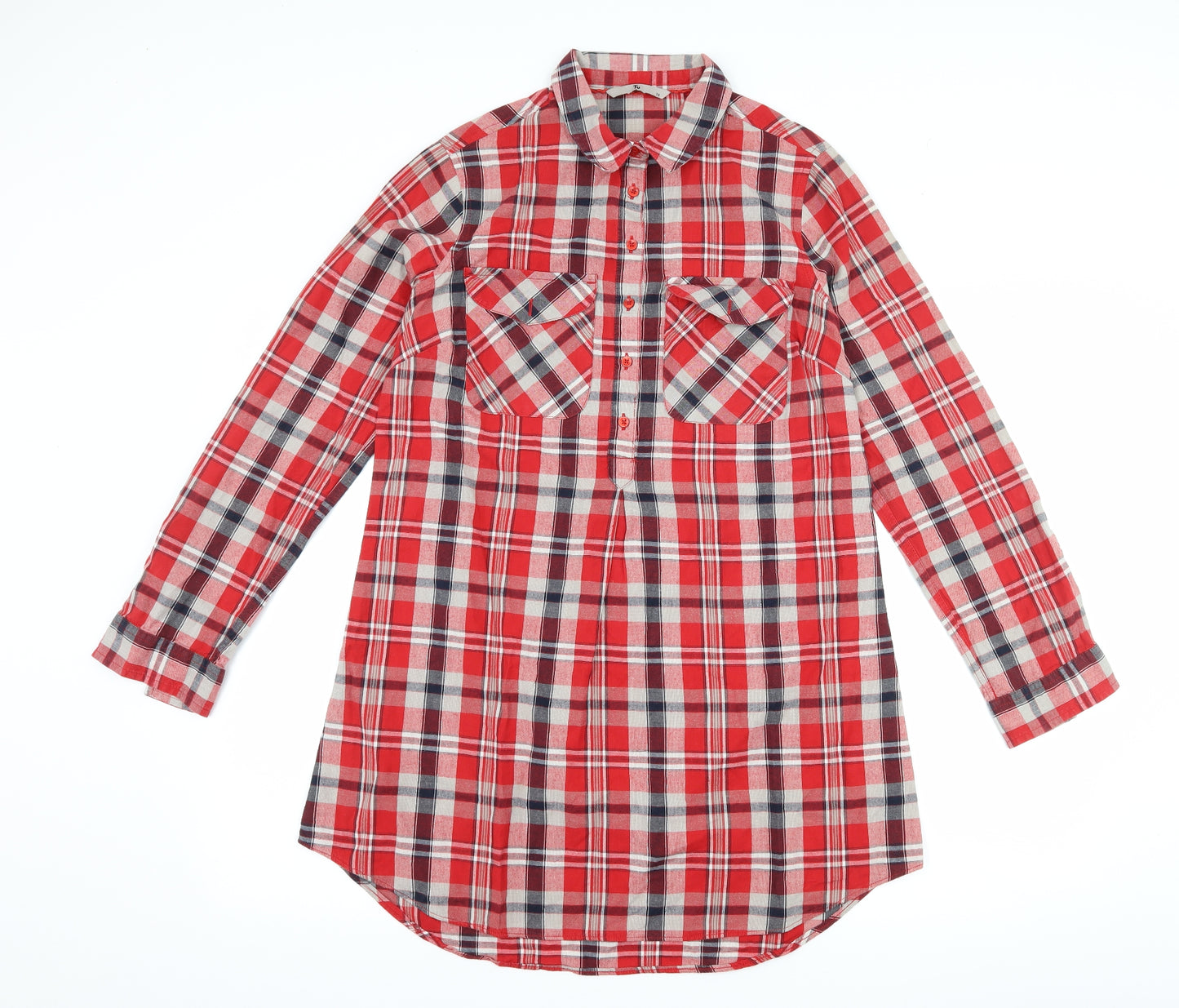 TU Womens Red Check  Shirt Dress  Size 12