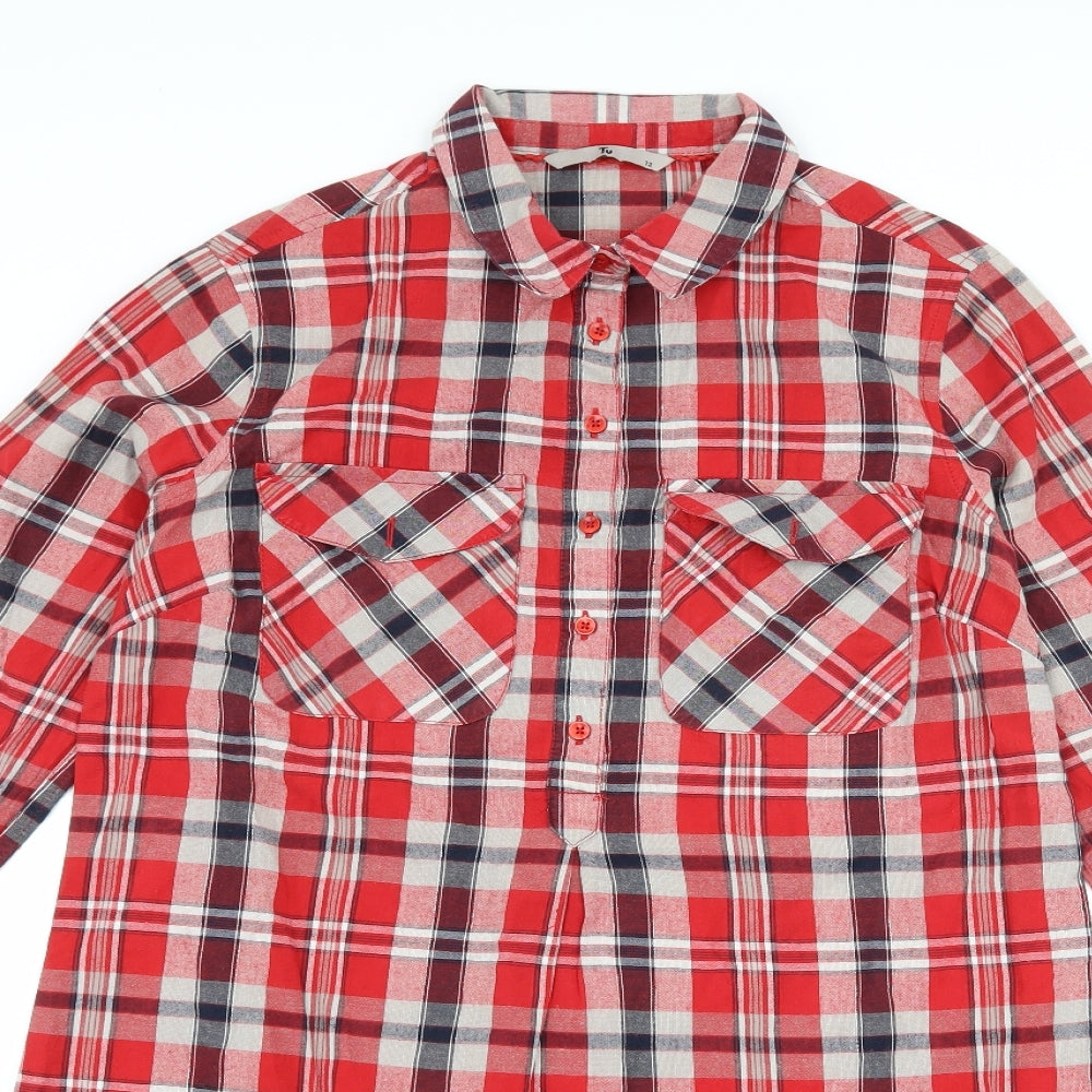 TU Womens Red Check  Shirt Dress  Size 12