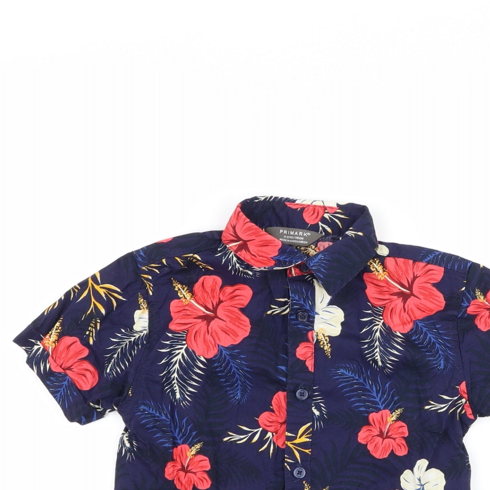 Primark Boys Blue Floral  Basic Button-Up Size 4-5 Years