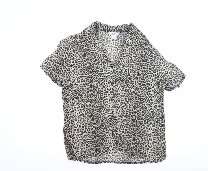 OPUS Womens Brown Animal Print Basic Button-Up Size 10