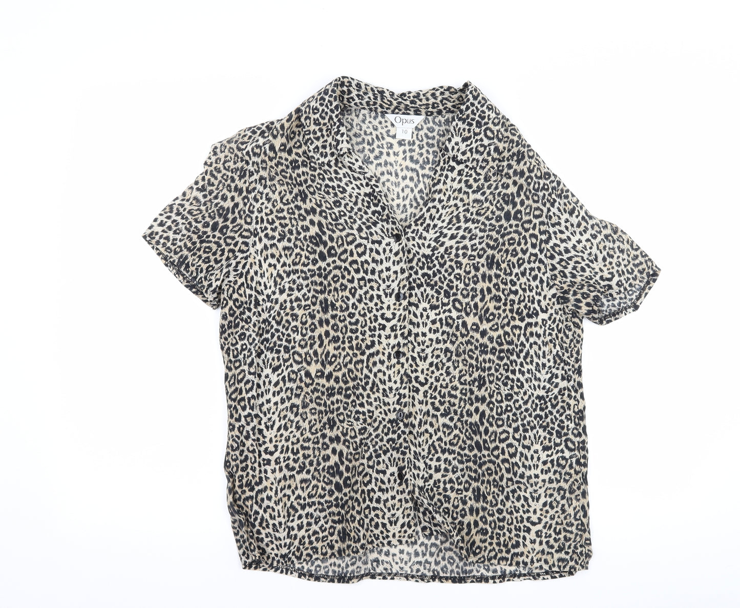 OPUS Womens Brown Animal Print  Basic Button-Up Size 10