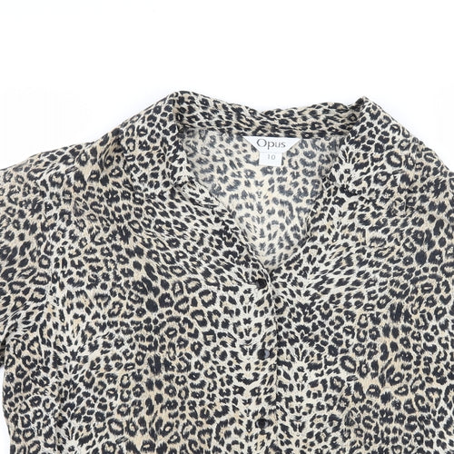 OPUS Womens Brown Animal Print  Basic Button-Up Size 10