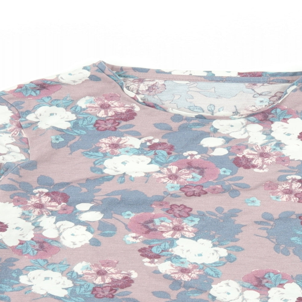 Nutmeg Womens Purple Floral  Basic T-Shirt Size 12