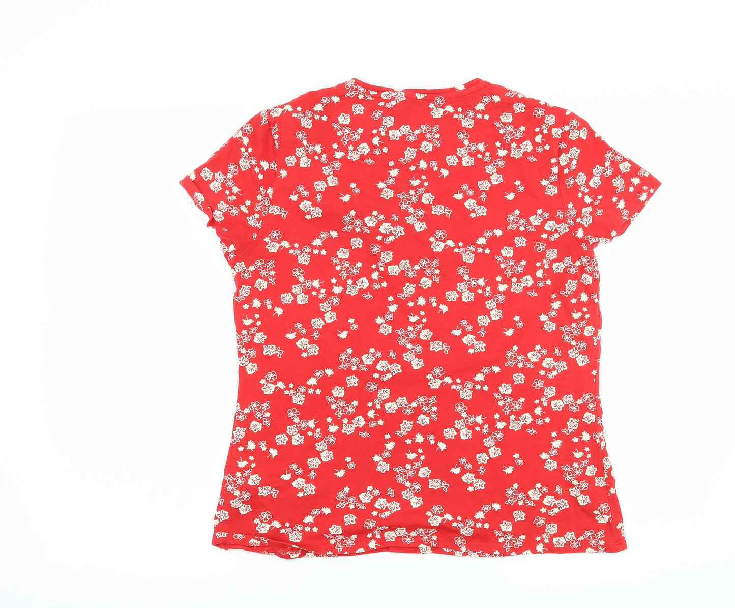 Marks and Spencer Womens Red Floral  Basic T-Shirt Size 16