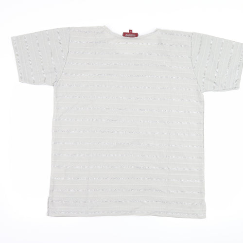 Icecube Womens Grey Striped  Basic T-Shirt Size L