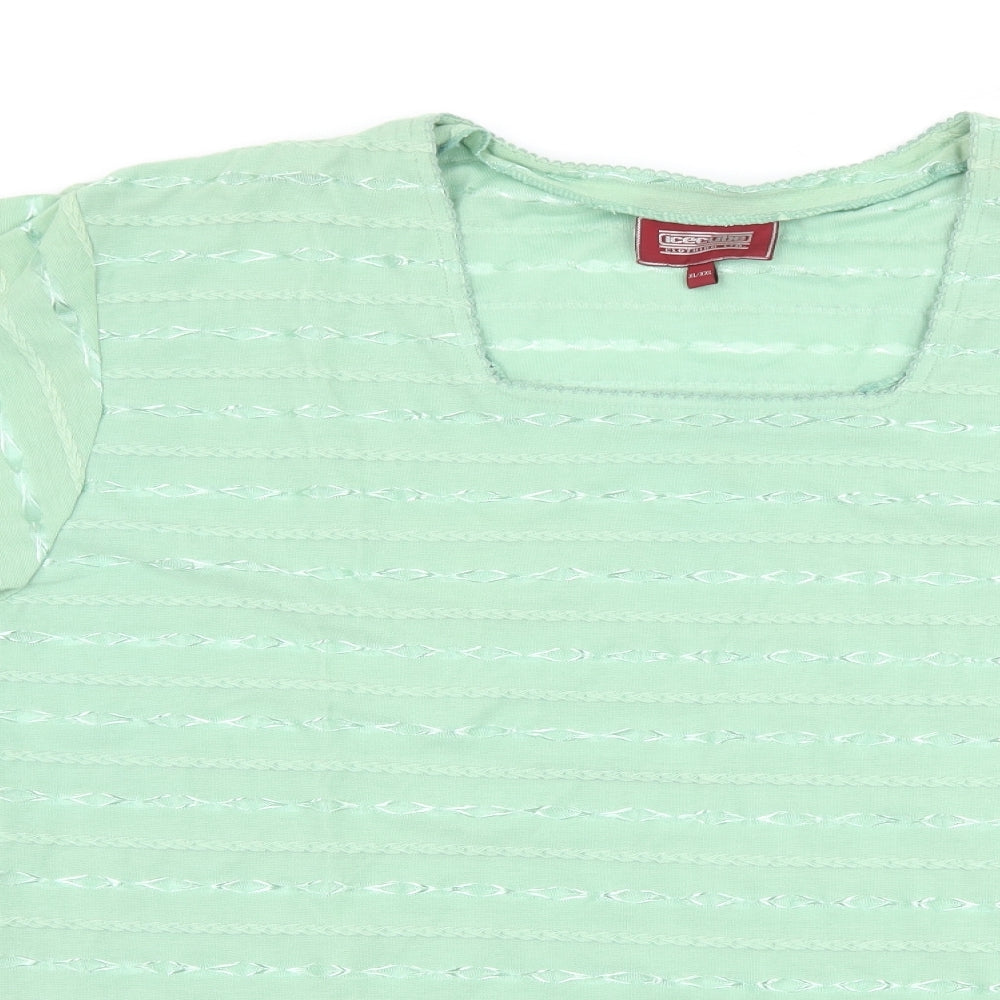 Icecube Womens Green Striped  Basic T-Shirt Size XL