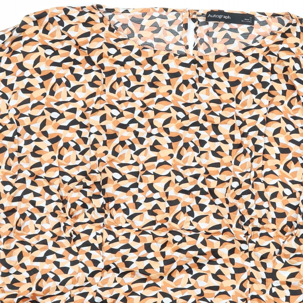 Autograph Womens Brown Geometric  Basic Blouse Size 14