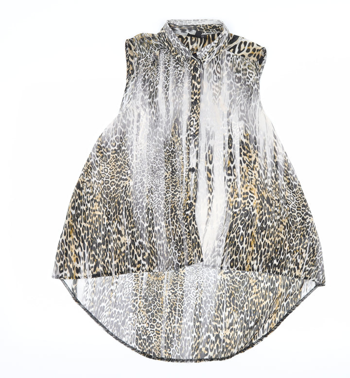 Topshop Womens Brown Animal Print  Basic Button-Up Size 8