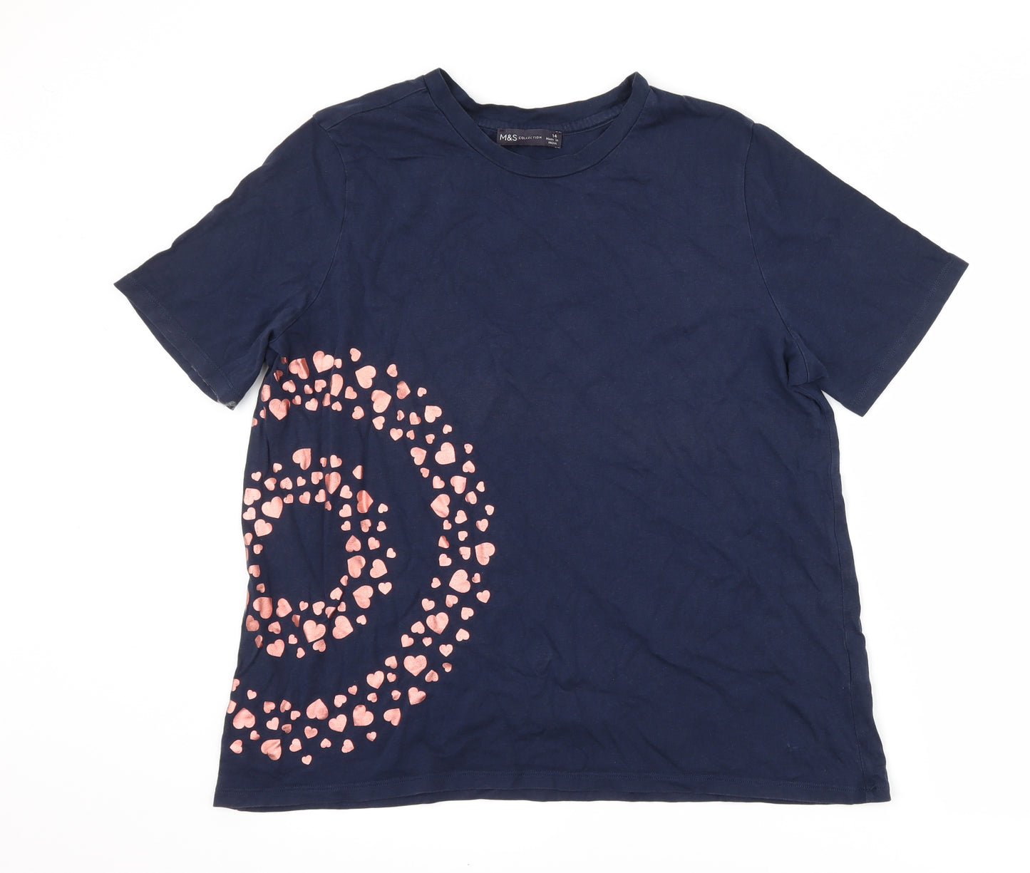 Marks and Spencer Womens Blue   Basic T-Shirt Size 14  - Love heart