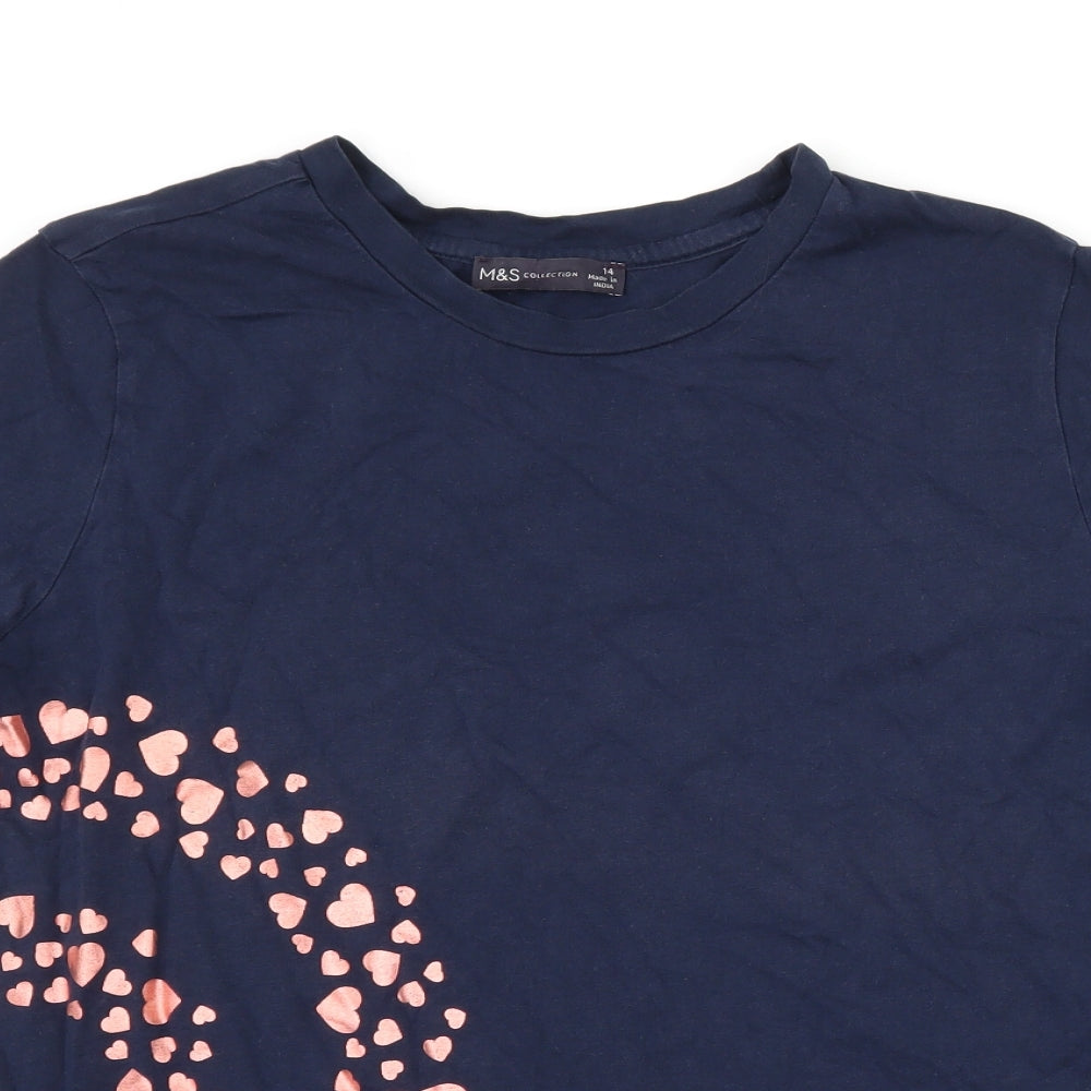 Marks and Spencer Womens Blue   Basic T-Shirt Size 14  - Love heart
