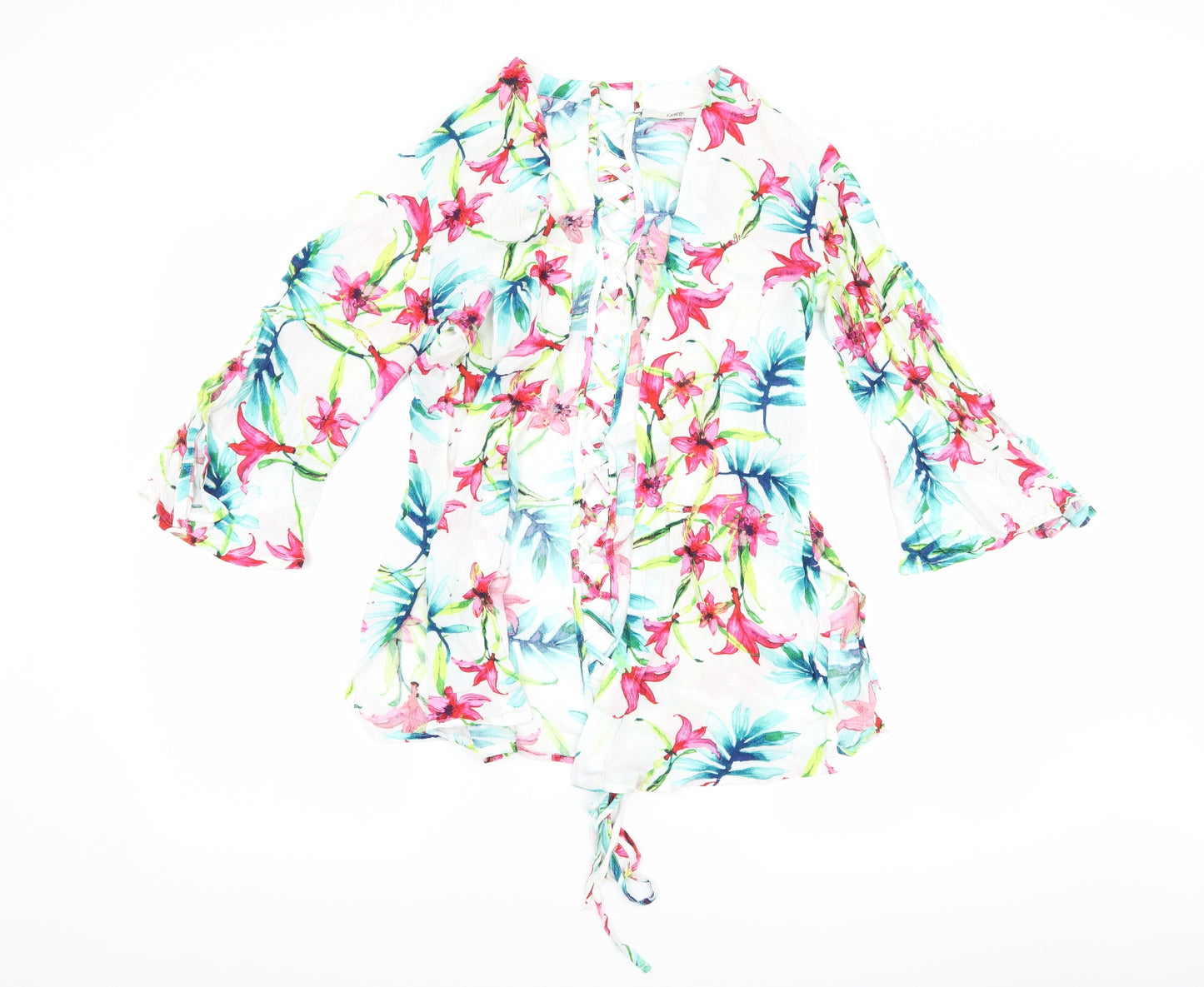 George Womens White Floral  Cardigan Jumper Size 8