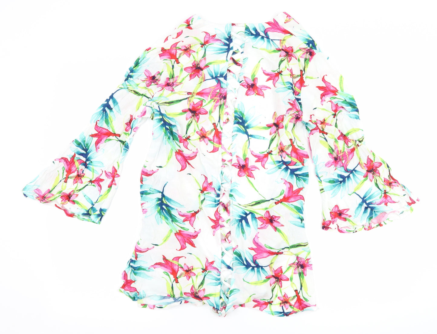 George Womens White Floral  Cardigan Jumper Size 8