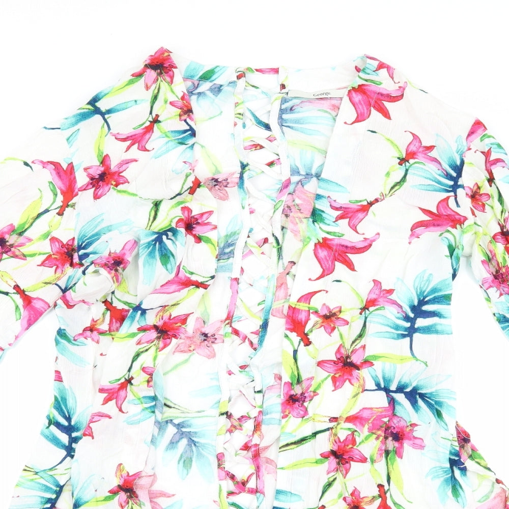 George Womens White Floral  Cardigan Jumper Size 8