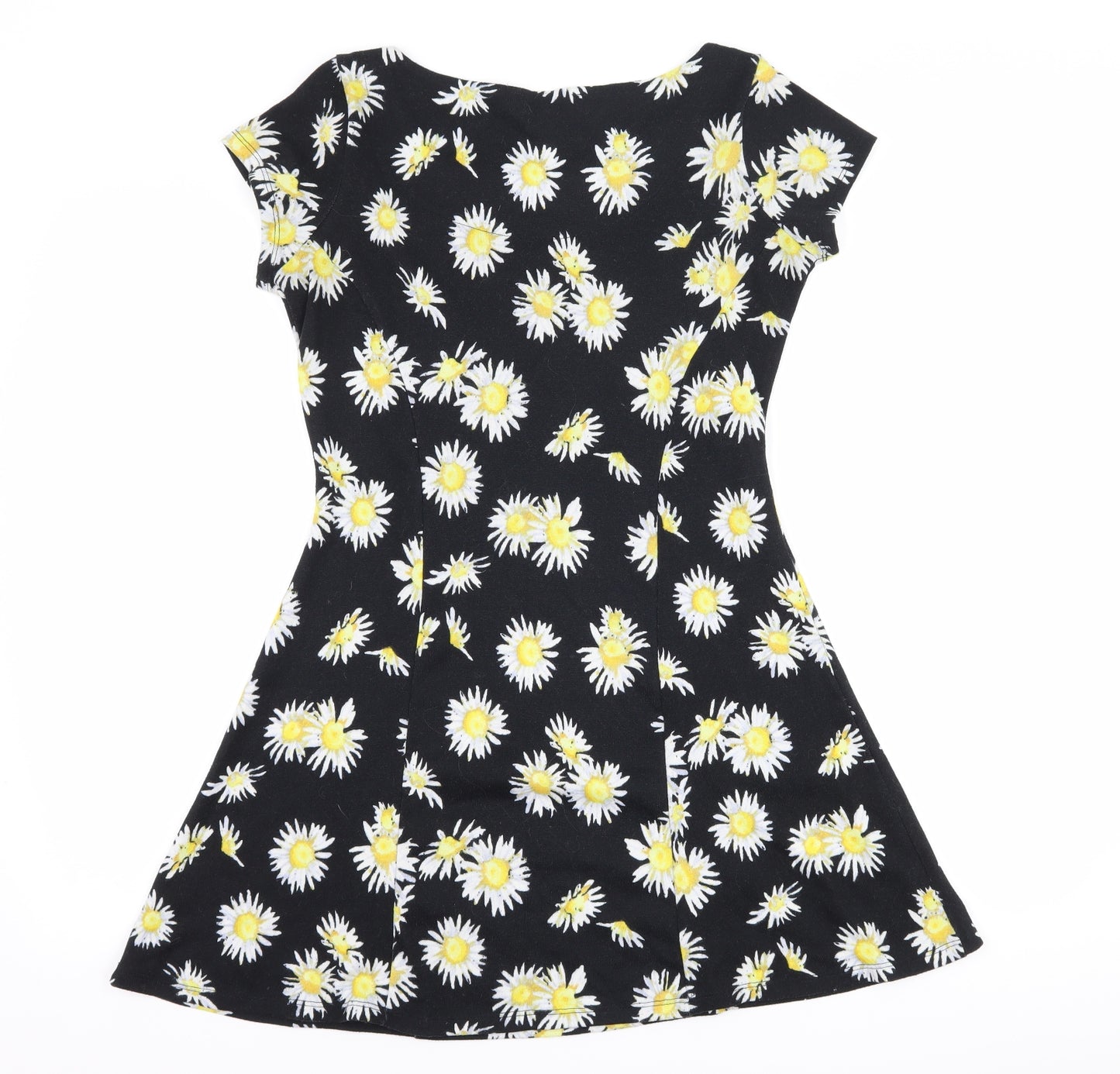 Pink Rose Womens Black Floral  Skater Dress  Size S