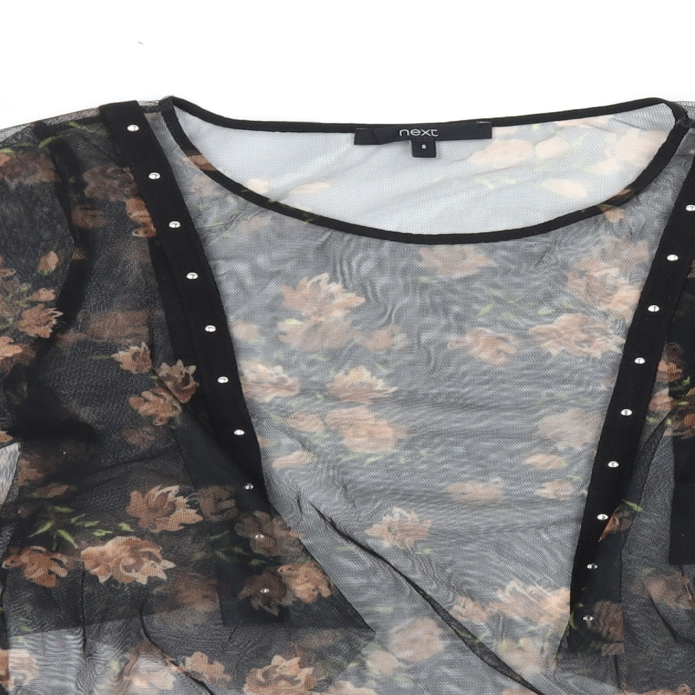 NEXT Womens Black Floral  Basic T-Shirt Size 8
