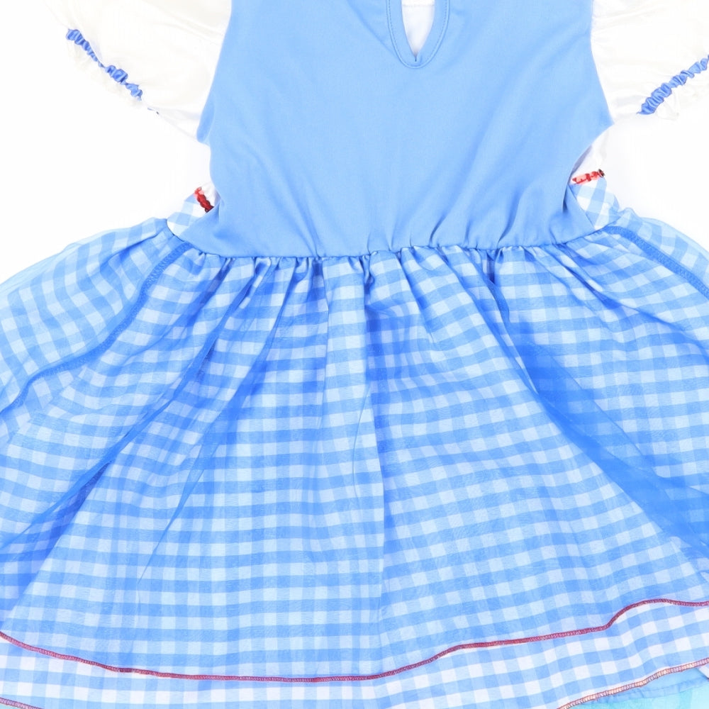 George Girls Blue Check  Fit & Flare  Size 5-6 Years  - fancy dress wizard of oz