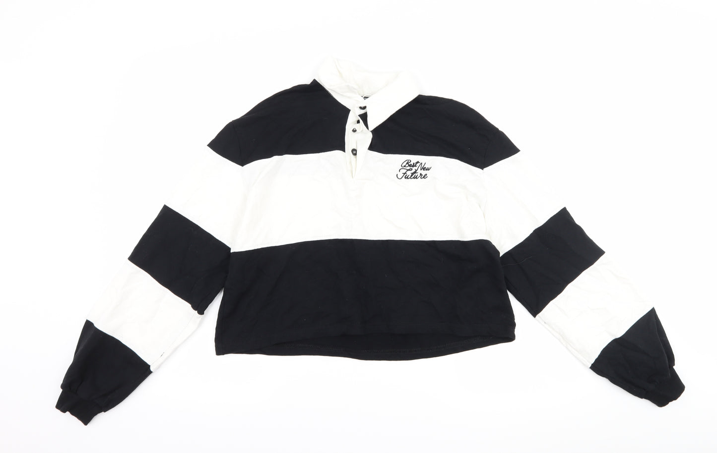 Bershka Womens Black Striped  Cropped Polo Size M