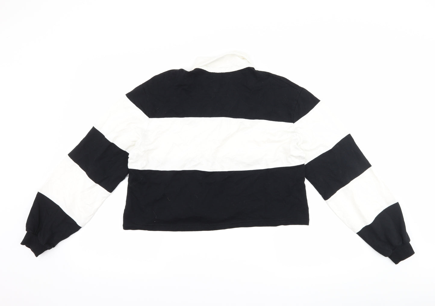 Bershka Womens Black Striped  Cropped Polo Size M