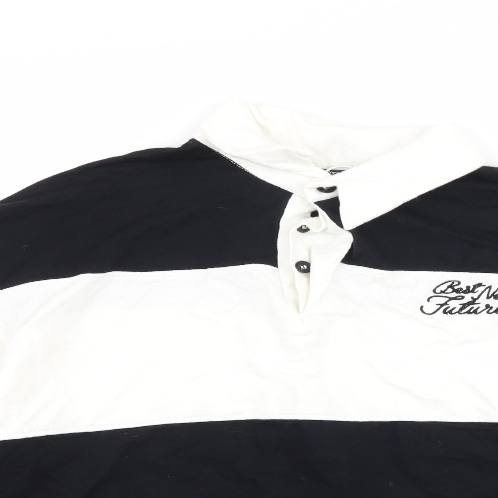 Bershka Womens Black Striped  Cropped Polo Size M