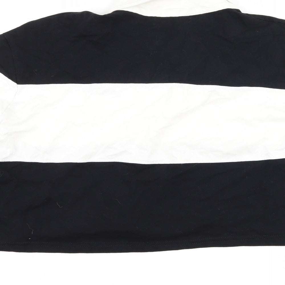 Bershka Womens Black Striped  Cropped Polo Size M