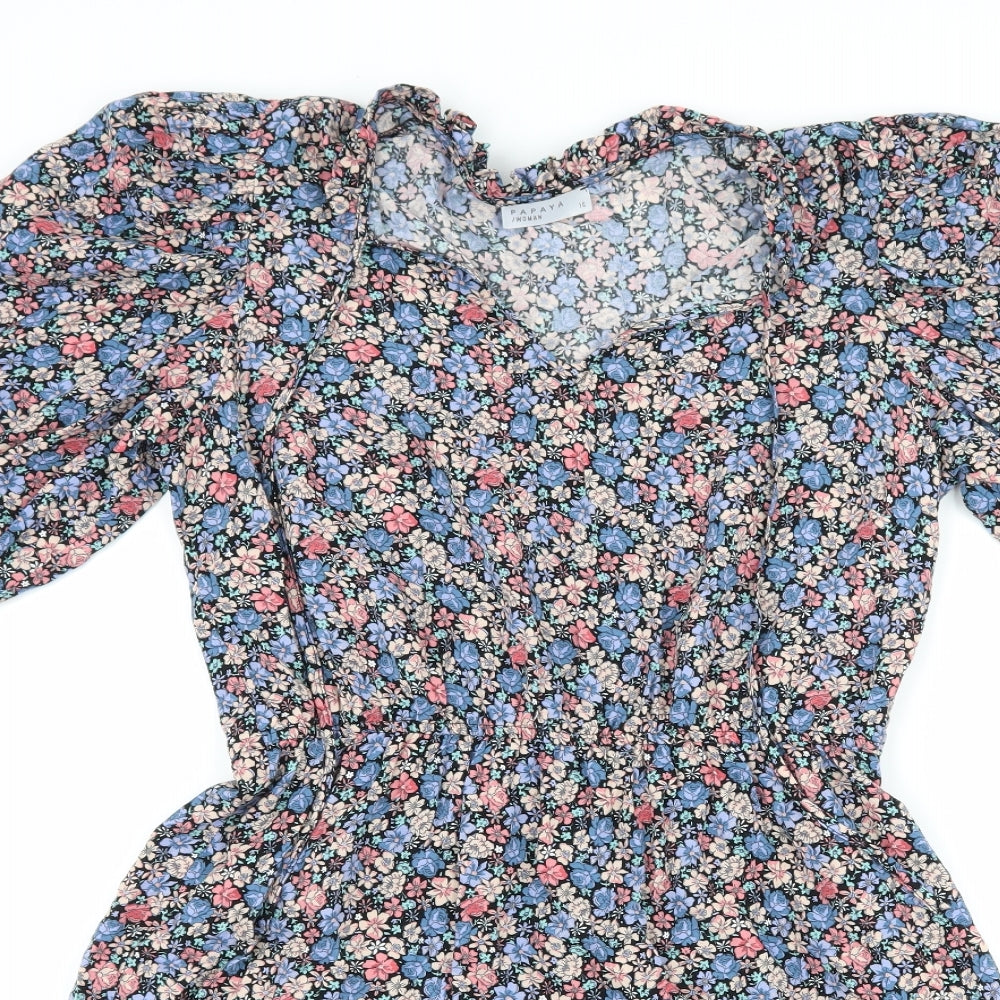 Papaya Womens Blue Floral  A-Line  Size 10