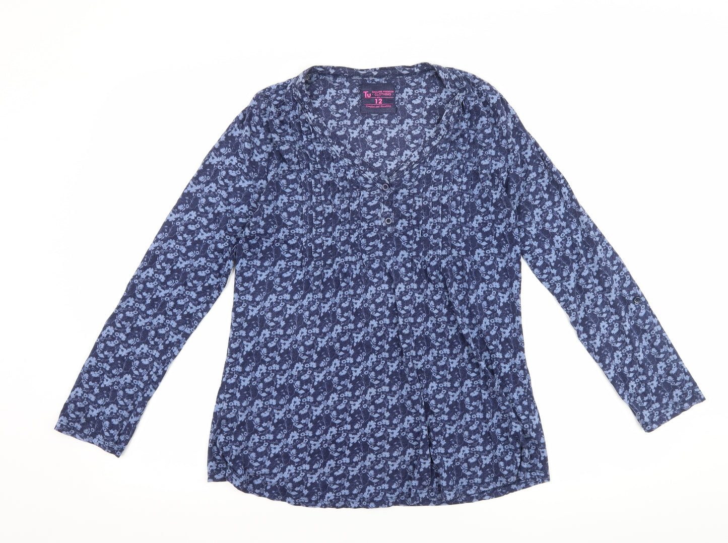 TU Womens Blue Floral  Basic T-Shirt Size 12