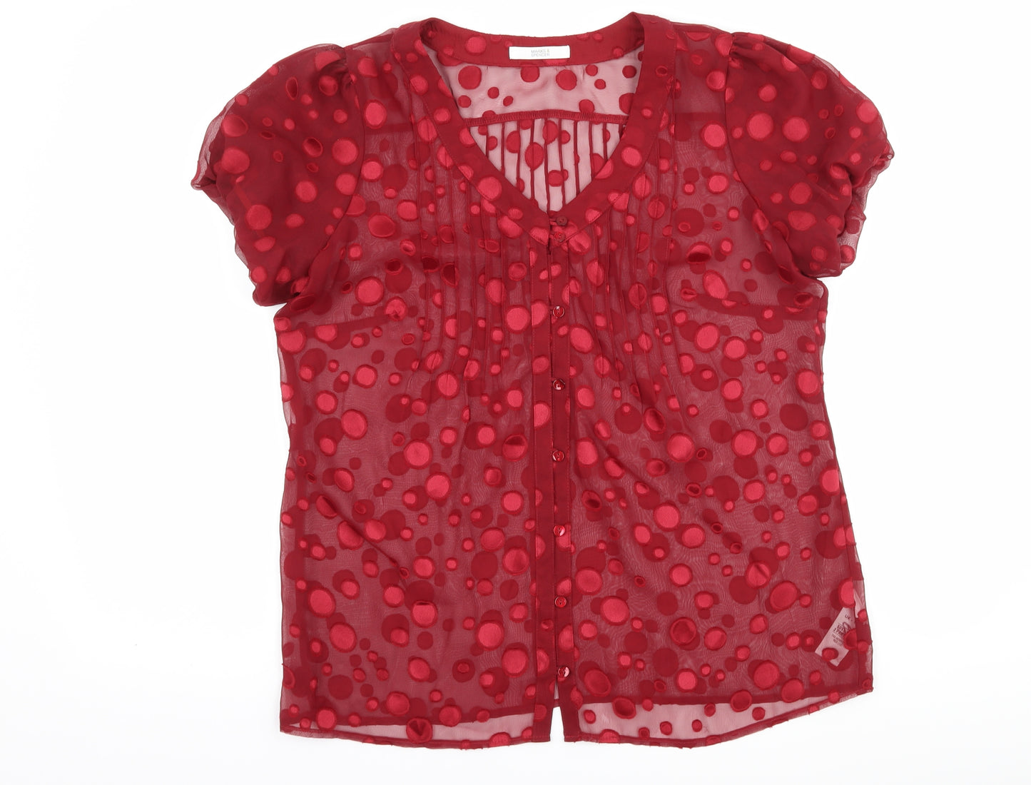 Marks and Spencer Womens Red Polka Dot  Basic Button-Up Size 12