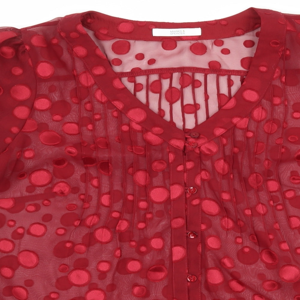 Marks and Spencer Womens Red Polka Dot  Basic Button-Up Size 12