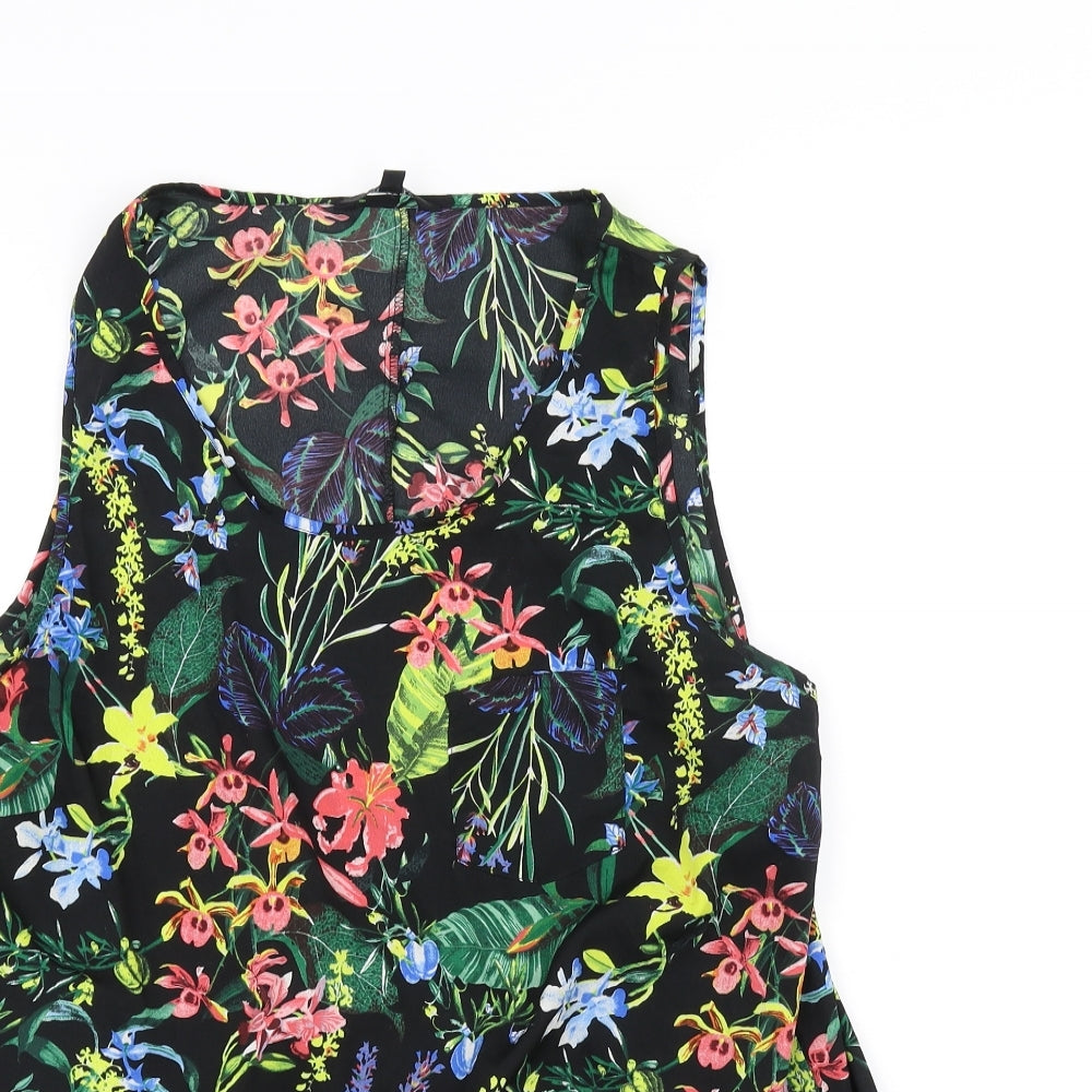 PEP&CO Womens Black Floral  Basic T-Shirt Size 16