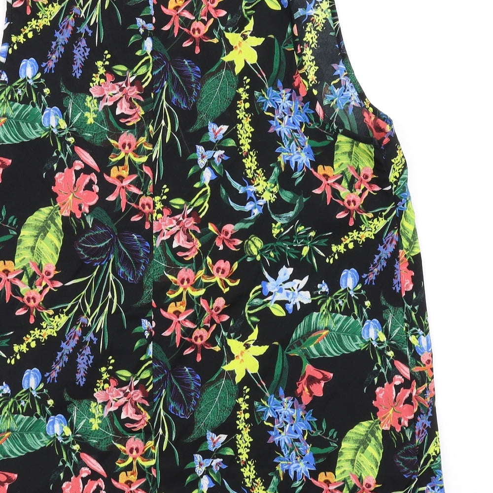 PEP&CO Womens Black Floral  Basic T-Shirt Size 16