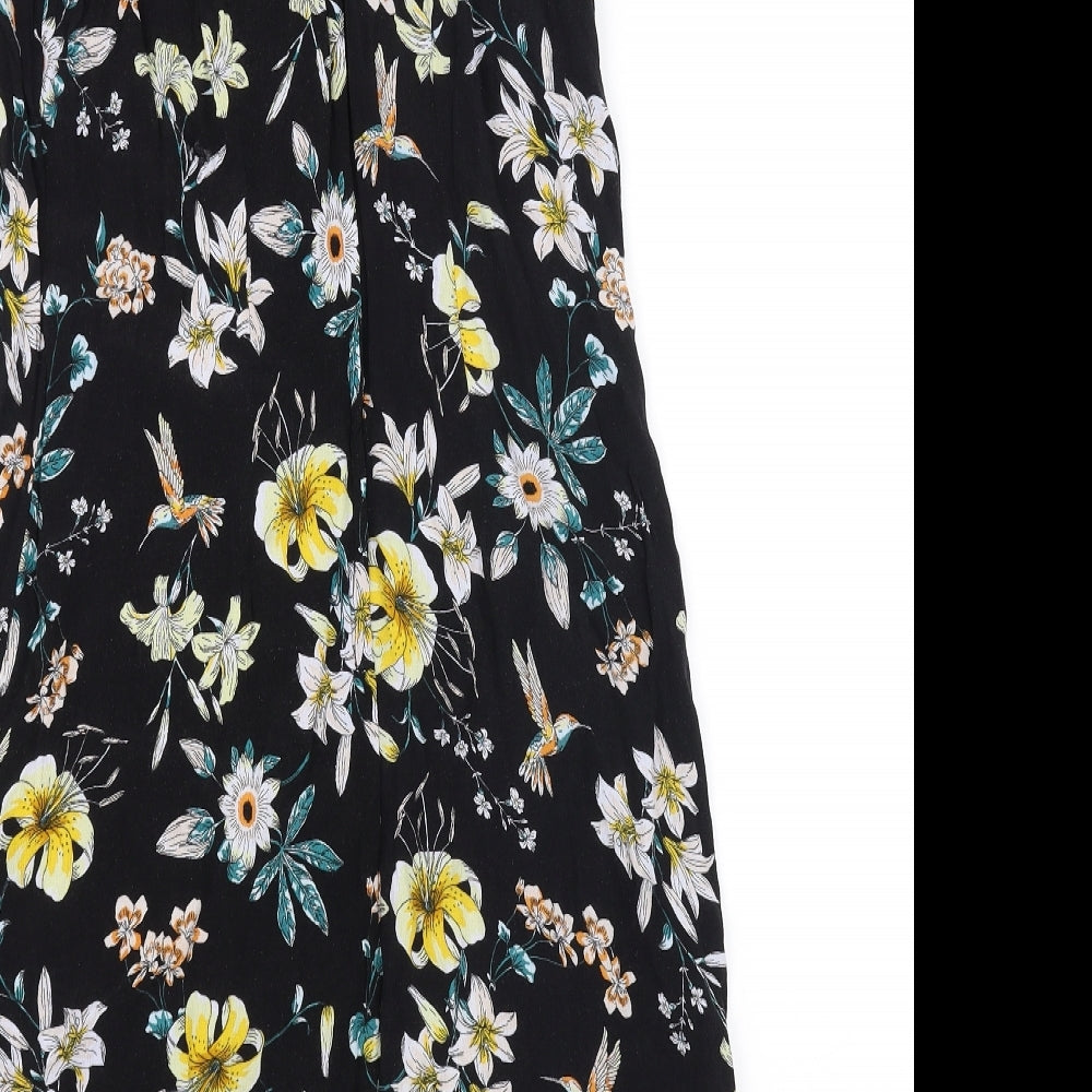 Wallis Womens Black Floral  A-Line  Size 14