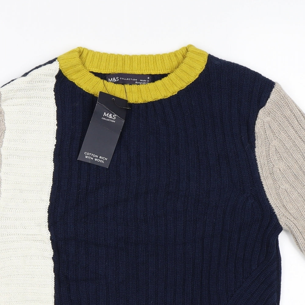 Marks and Spencer Womens Blue Striped  Pullover Jumper Size 8