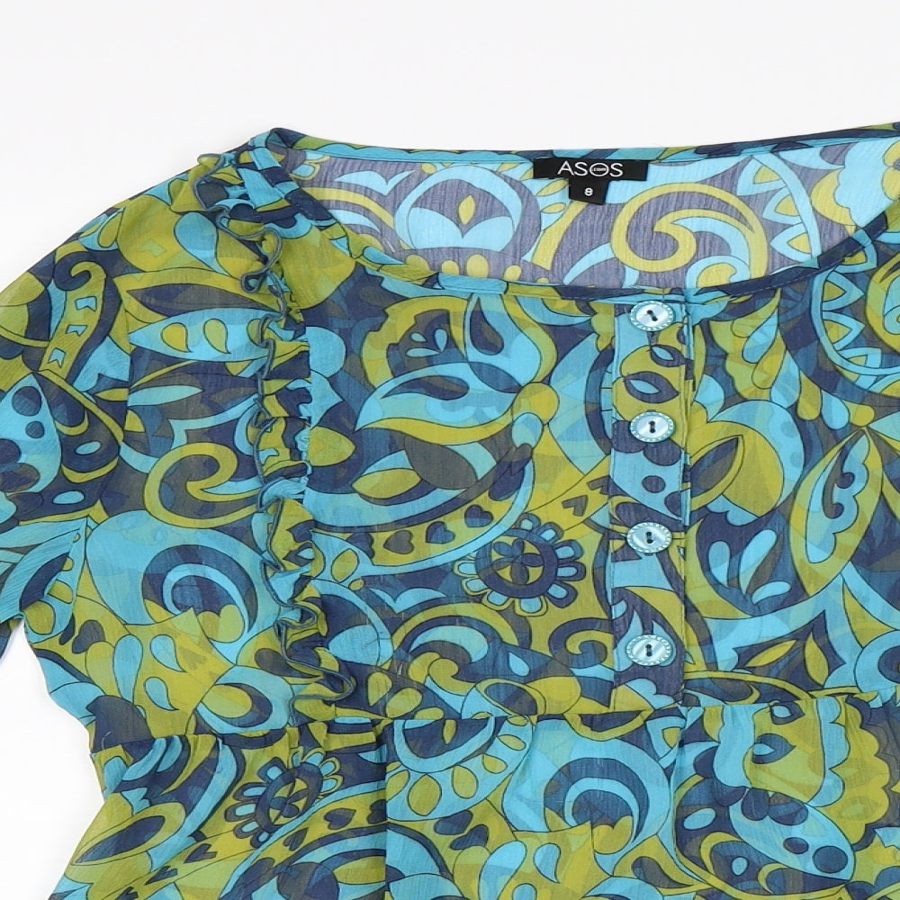 ASOS Womens Blue Geometric  Basic Blouse Size 8