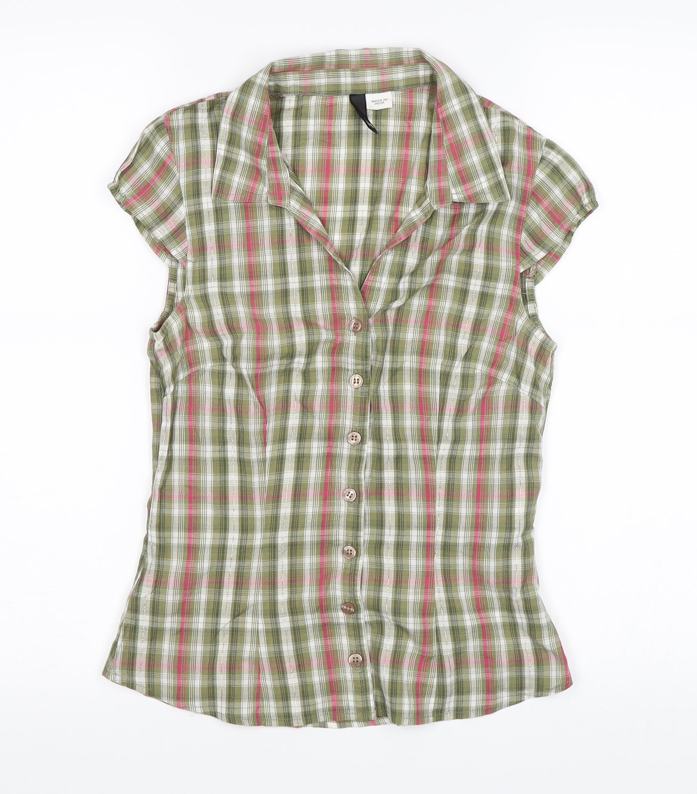 H&M Womens Green Check  Basic Button-Up Size 6