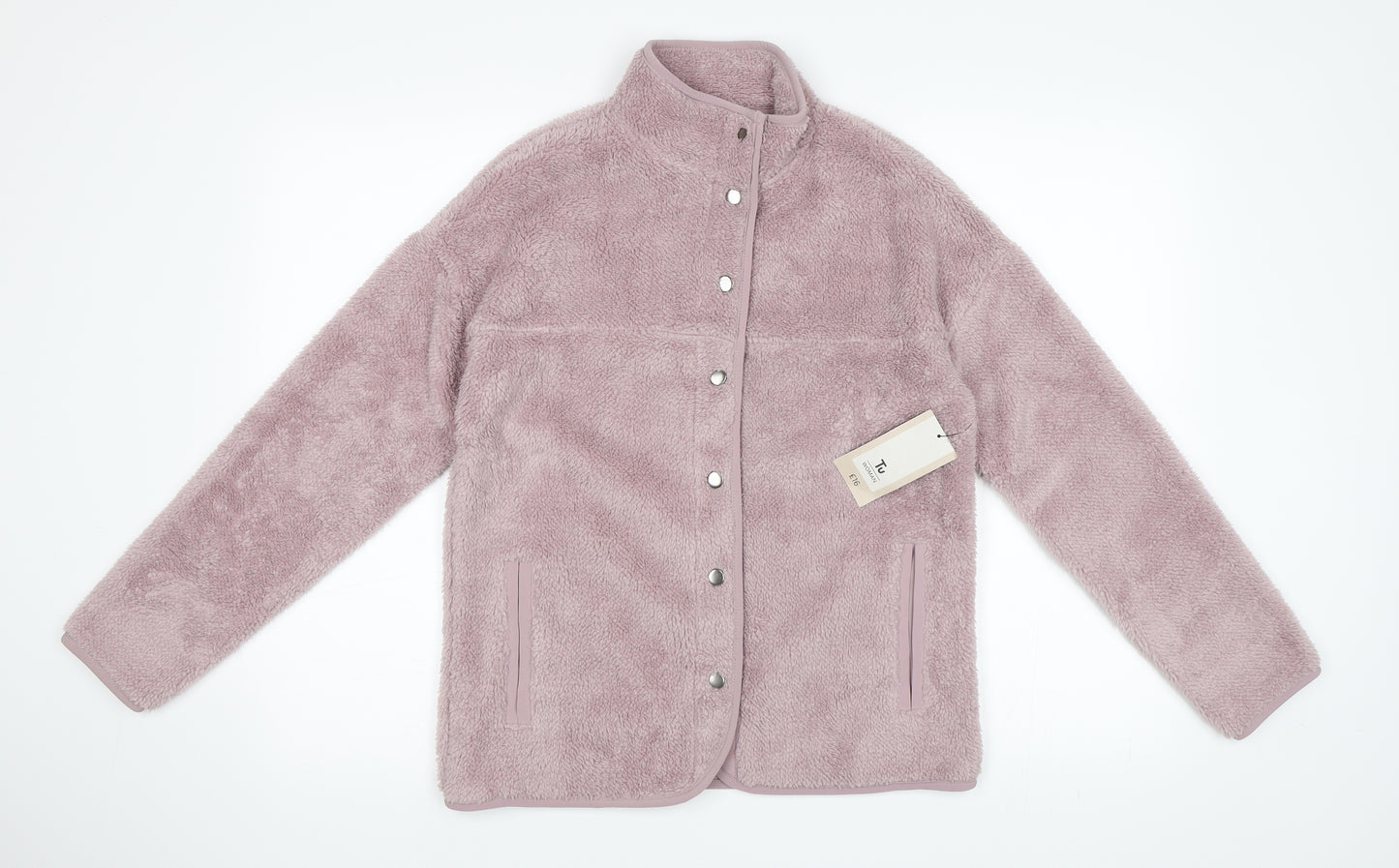 TU Womens Pink   Full Zip Sweatshirt Size 8  - Fluffy Fleece with Poppers