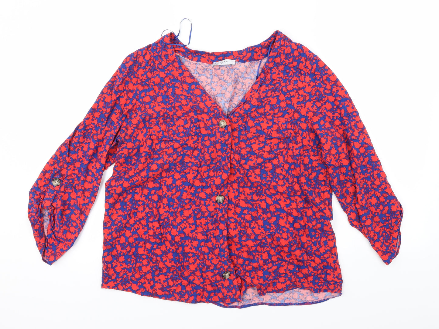 Papaya Womens Red Floral  Basic Button-Up Size 14