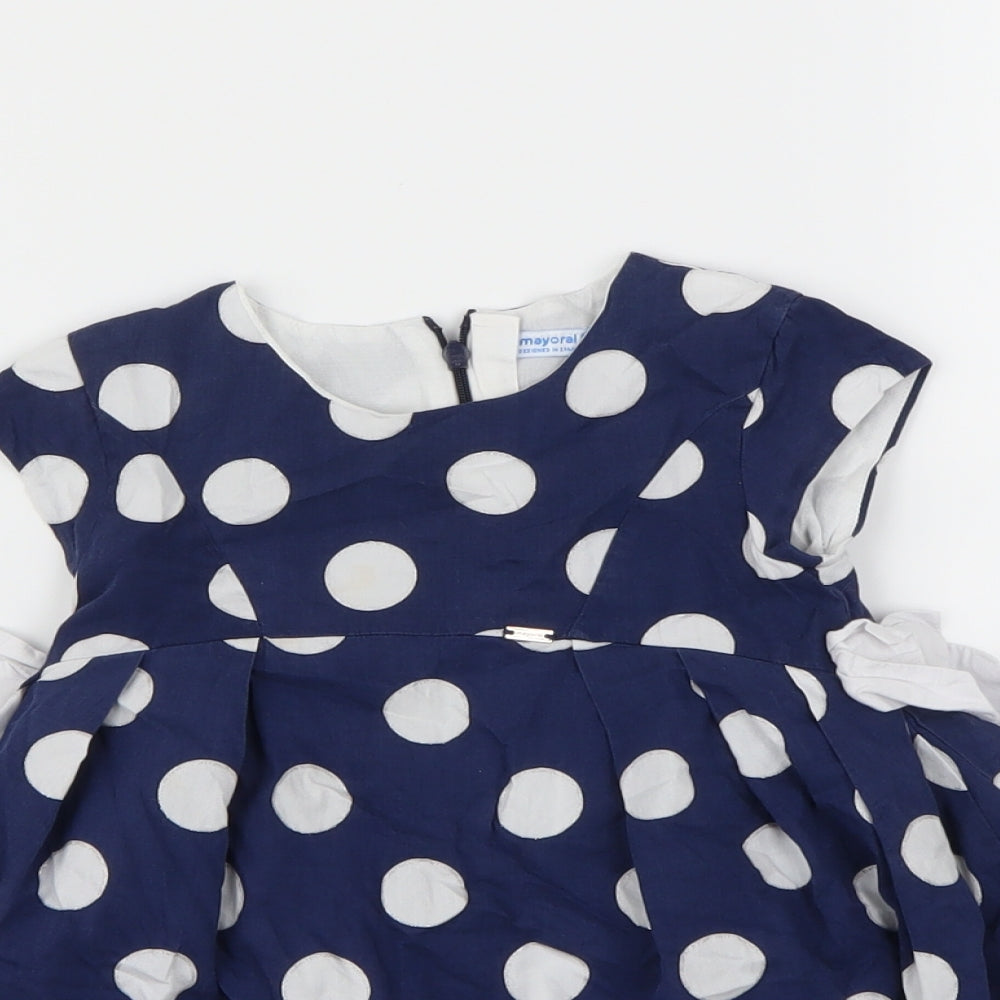 Mayoral Girls Blue Polka Dot  Fit & Flare  Size 2-3 Years