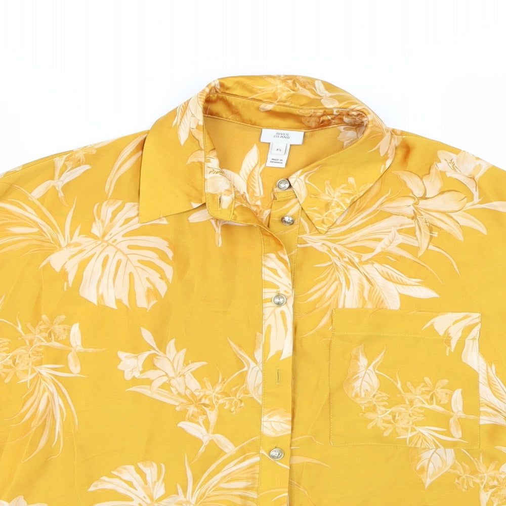River Island Womens Yellow Floral  Basic Button-Up Size XS