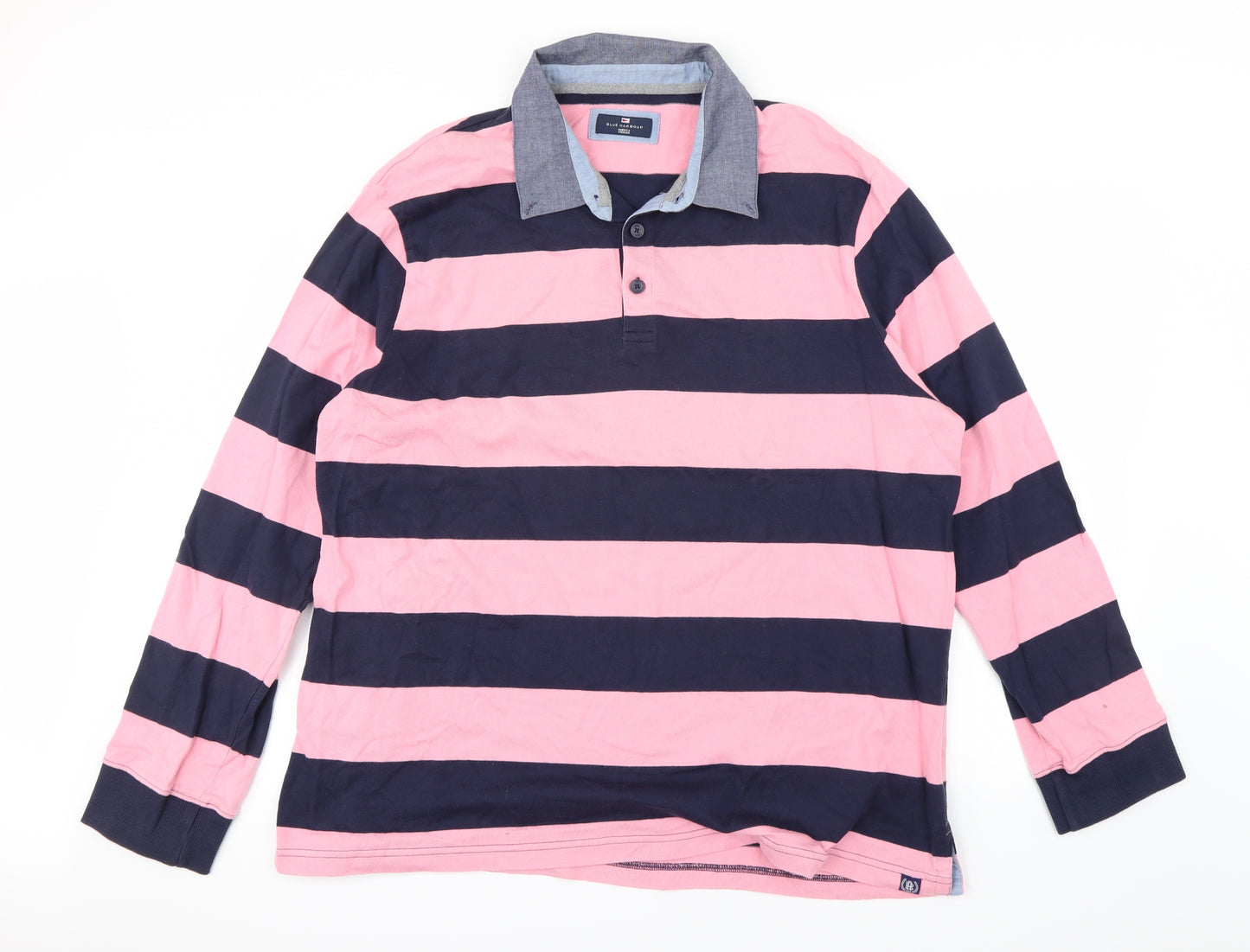 M&S Womens Blue Striped  Basic Polo Size 2XL