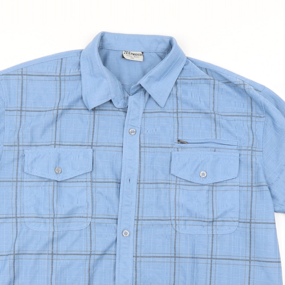 ZEEPMAYER Mens Blue Check   Button-Up Size 2XL
