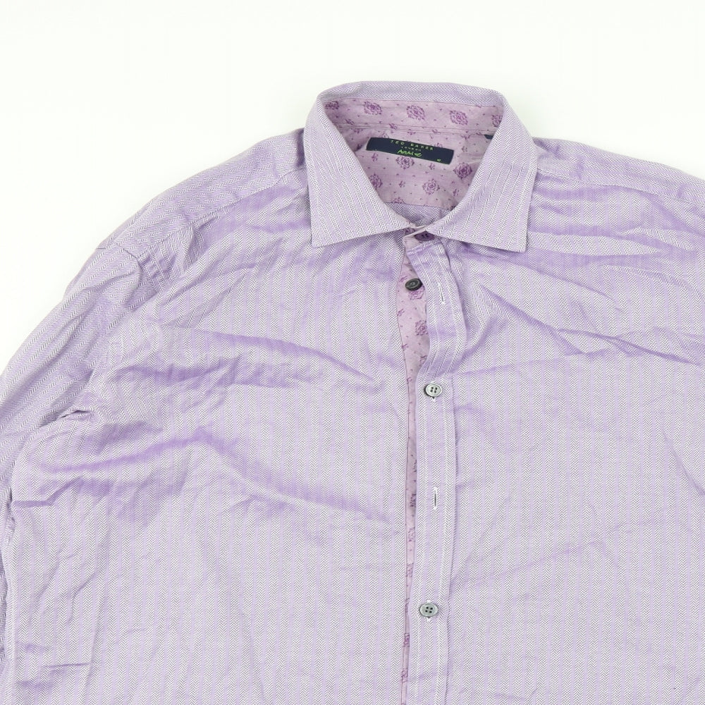 Ted Baker Womens Purple Striped  Basic Button-Up Size 16