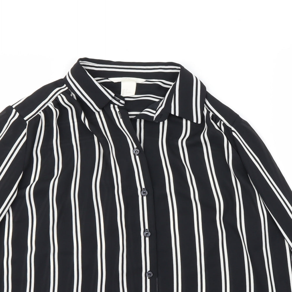 H&M Womens Black Striped  Basic Button-Up Size 6