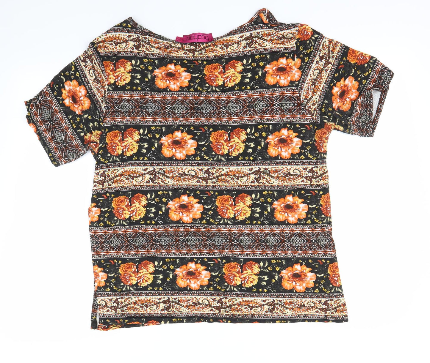 Boohoo Womens Black Floral  Basic T-Shirt Size 16