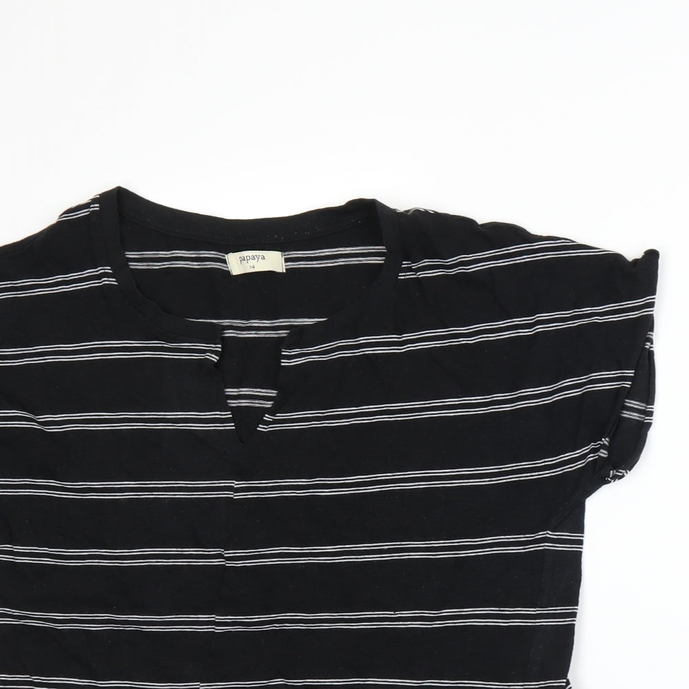 Papaya Womens Black Striped  Basic T-Shirt Size 14