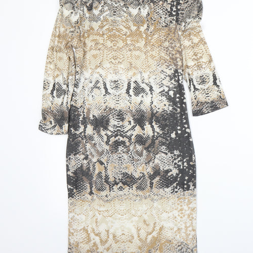 Crafted Womens Beige Animal Print  Bodycon  Size 10