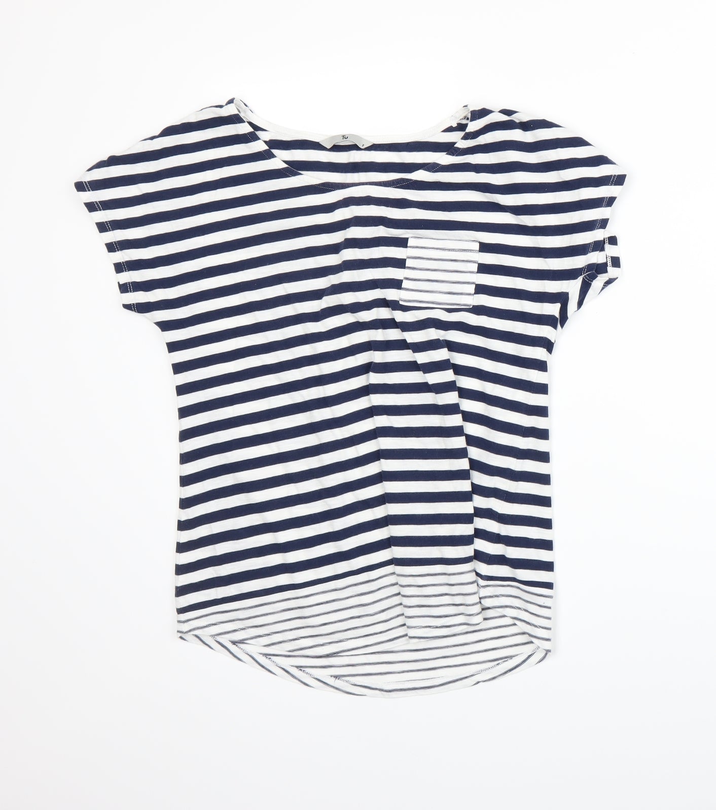 TU Womens Blue Striped  Basic T-Shirt Size 8