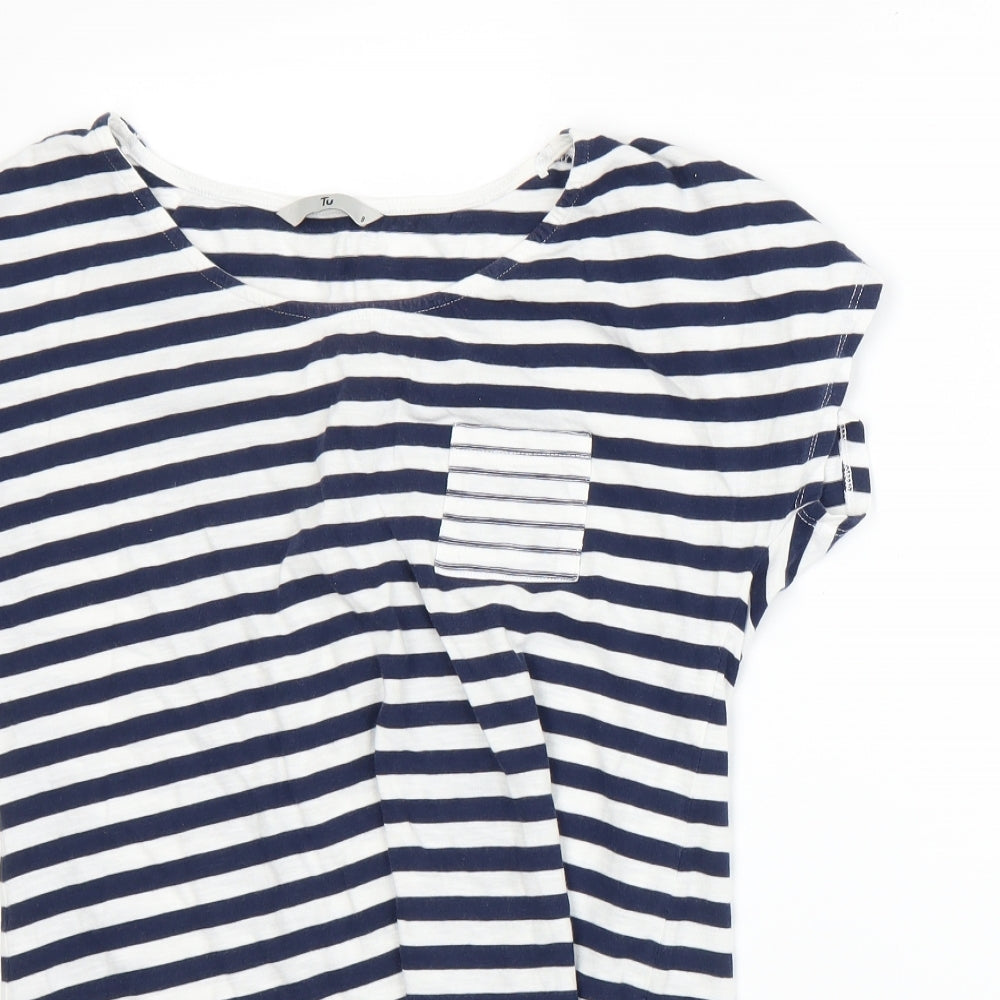 TU Womens Blue Striped  Basic T-Shirt Size 8