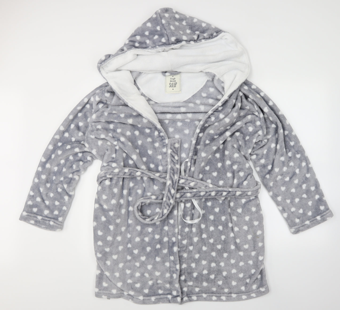 Sunggle Dream Sleep Womens Grey Polka Dot  Kimono Robe Size L  - Hearted Polka Dot