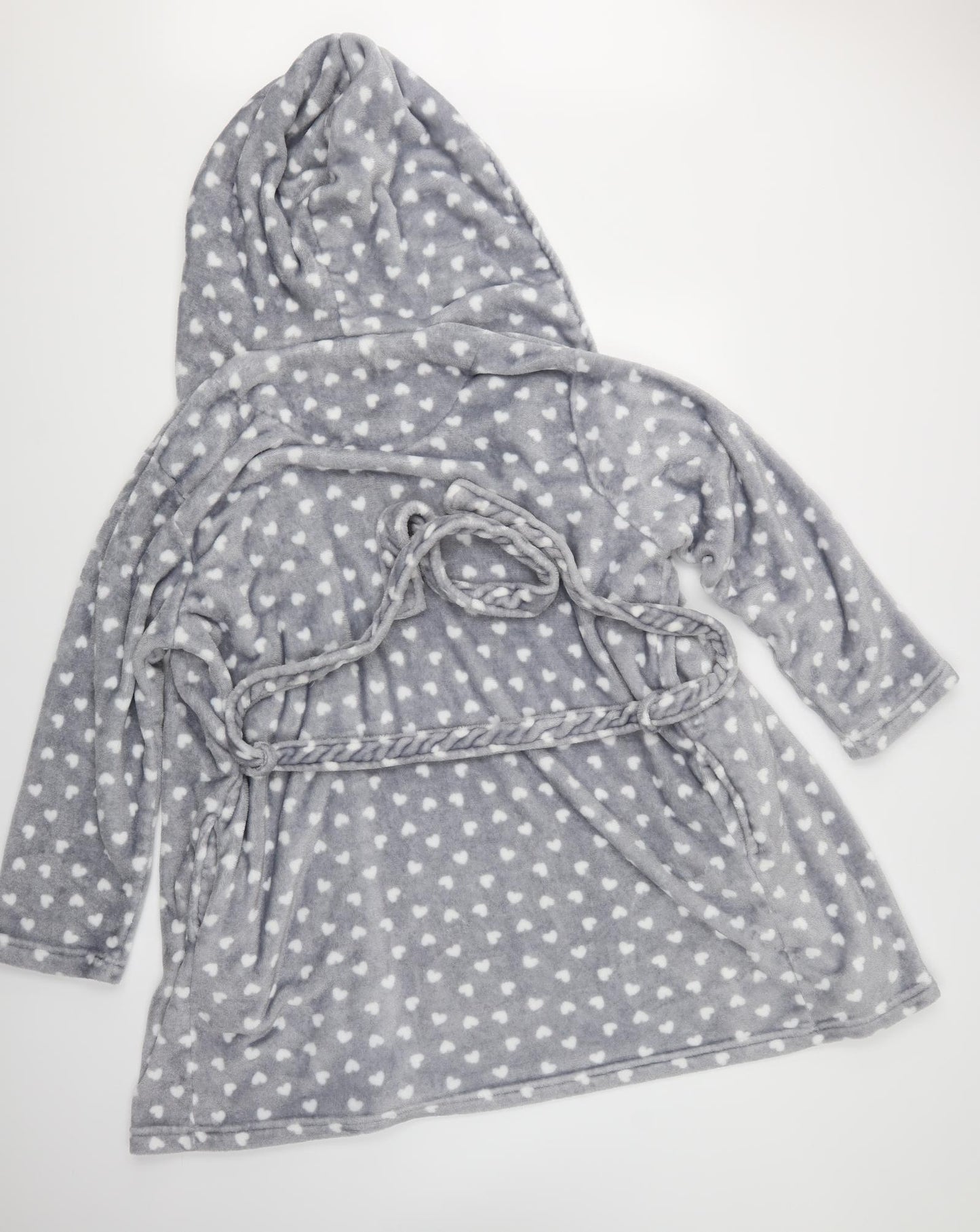 Sunggle Dream Sleep Womens Grey Polka Dot  Kimono Robe Size L  - Hearted Polka Dot
