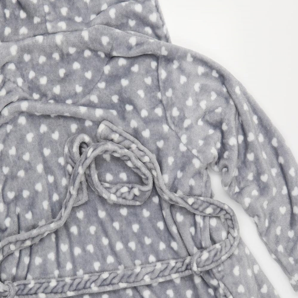 Sunggle Dream Sleep Womens Grey Polka Dot  Kimono Robe Size L  - Hearted Polka Dot